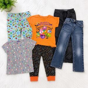 Girls Sz 5T 6 6X Clothing Bundle Lot of 7 Jean Legging Shirt Shopkins Halloween